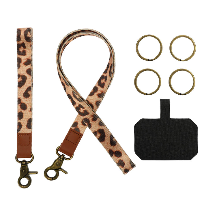 Wholesale Leopard Print Nylon Plaid Leather Lanyard Keychain MOQ≥3 JDC-KC-WF001