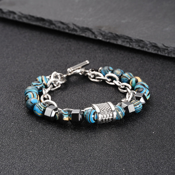 Wholesale Bracelet Titanium Steel Malachite Alloy Beaded Cool MOQ≥2 JDC-BT-YonY008