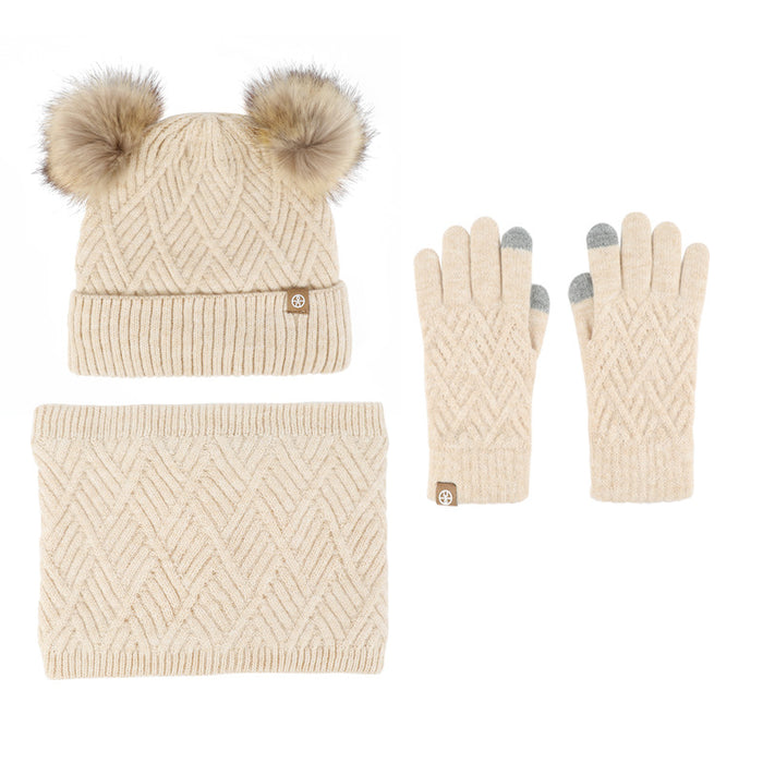 Wholesale Hat Acrylic Kids Winter Wool Warm Knitted Scarf Gloves 3pcs Set JDC-FH-HongX002