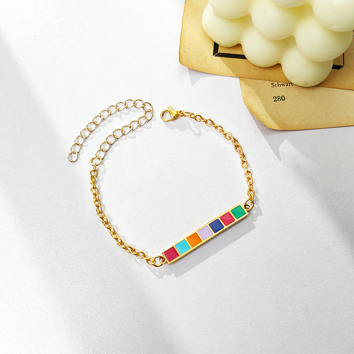 Jewelry WholesaleWholesale Titanium Steel Gold Plated Drip Oil Colorful Bracelet JDC-BT-ZiR002 Bracelet 孜瑞 %variant_option1% %variant_option2% %variant_option3%  Factory Price JoyasDeChina Joyas De China