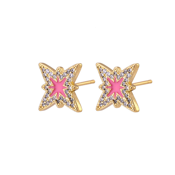 Wholesale Simple Zircon Stud Earrings Women's Copper Gold Plated JDC-ES-LvC003