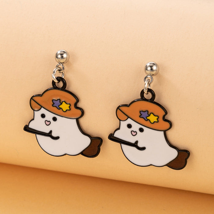 Wholesale Earring Alloy Halloween Cartoon Pumpkin Ghost Stud Earrings JDC-ES-MOM025