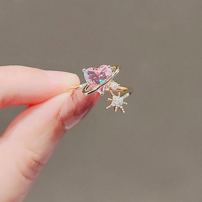 Wholesale Rings Copper Pink Zircon Heart Adjustable JDC-RS-MJiang004