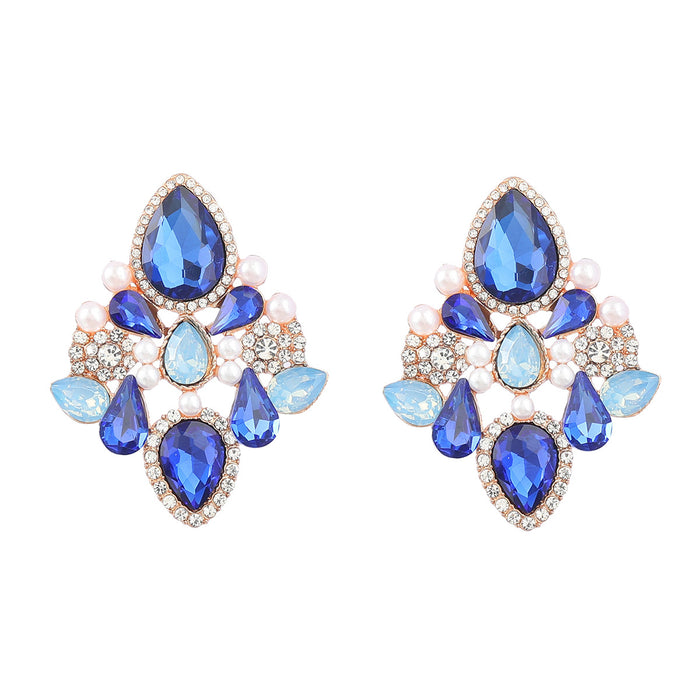 Wholesale Alloy Diamond Set Pearl Geometric Floral Earrings JDC-ES-JL995