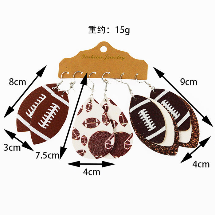 Wholesale Earrings Leather Football Basketball Ball Shape 3 Pairs Set MOQ≥2 JDC-ES-CCP001