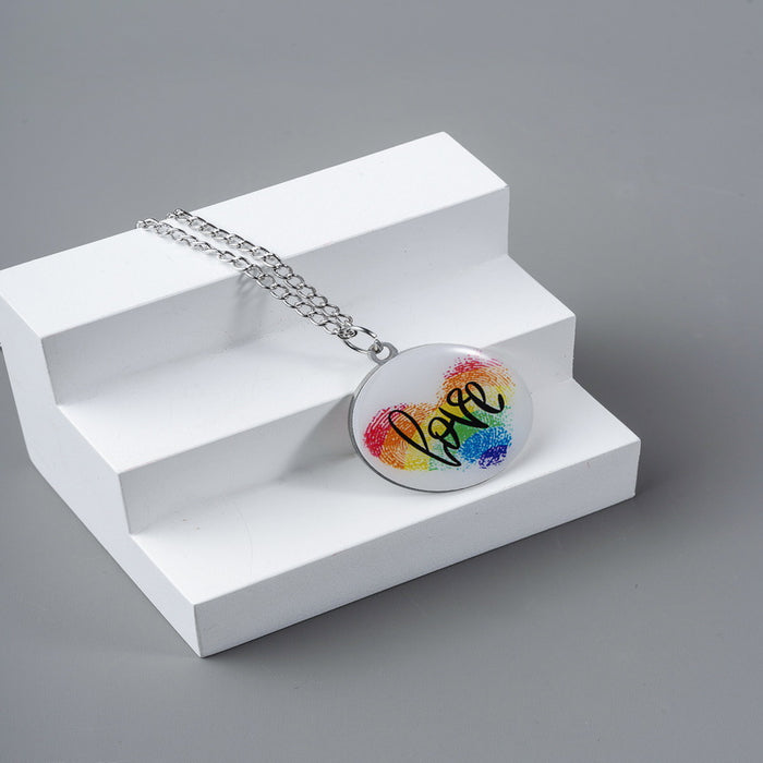 Wholesale LGBT Love Fingerprint Cloud Shape Rainbow Pattern Gay Element Necklace JDC-NE-YinH031