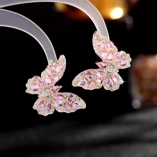 Jewelry WholesaleWholesale color zircon 925 silver needle stereo butterfly stud earrings JDC-ES-LYu001 Earrings 米萌 %variant_option1% %variant_option2% %variant_option3%  Factory Price JoyasDeChina Joyas De China