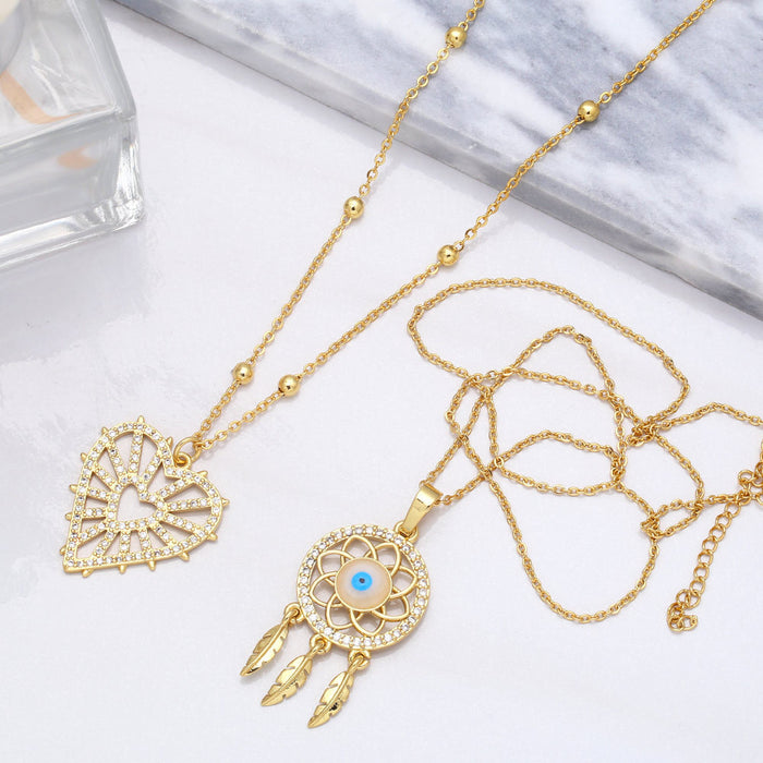 Jewelry WholesaleWholesale cutout love feather tassel dream catcher necklace JDC-NE-AS561 Necklaces 集沛 %variant_option1% %variant_option2% %variant_option3%  Factory Price JoyasDeChina Joyas De China