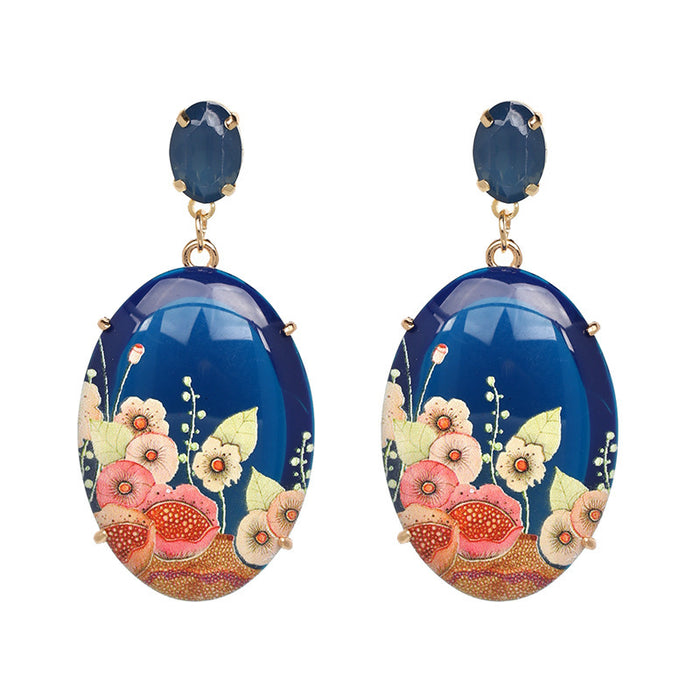 Wholesale Oval Resin Printing Alloy Earrings MOQ≥2 JDC-ES-Kaiwei003