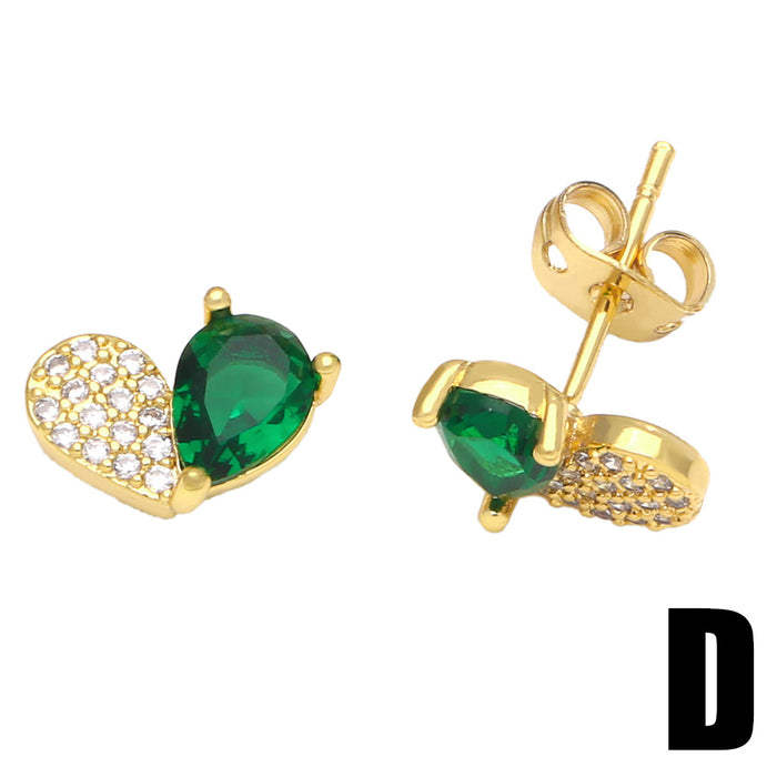 Wholesale Earrings Copper Plated 18K Gold Zircon Heart Shape Emeralds JDC-PREMAS-ES-025