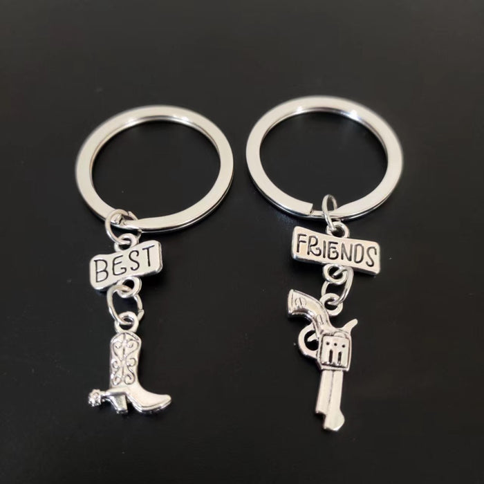 Wholesale Keychains metal best friends riding boots cowboy hat pistol western cowboy style MOQ≥3 JDC-KC-ZKe001