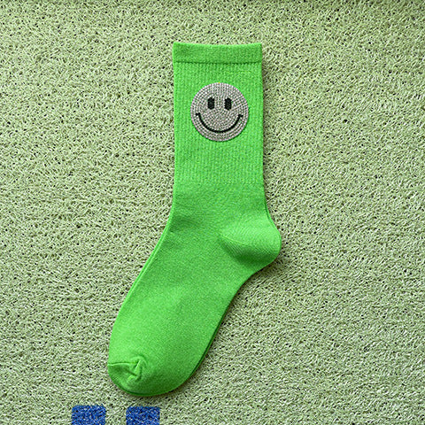 Wholesale Sock Cotton Mid Tube Smiley Hot Diamond Color JDC-SK-ZET001