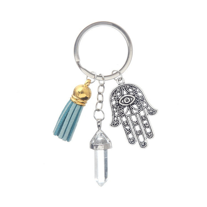 Wholesale Fatima Palm Tassel Crystal Hexagonal Post Alloy Keychain JDC-KC-Cy001