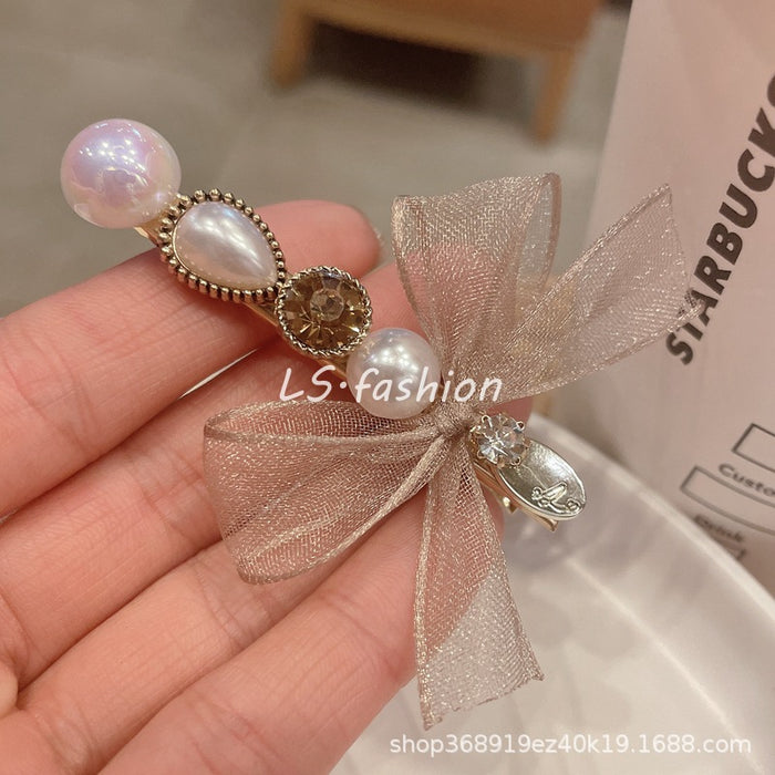 Wholesale Rhinestone Pearl Bow Hairpin Side Side JDC-HC-LiS009