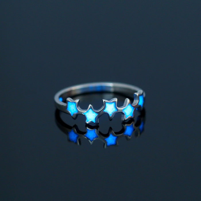 Wholesale Zircon Stainless Steel Heart Butterfly Blue Luminous Ring MOQ≥2 JDC-RS-DB001