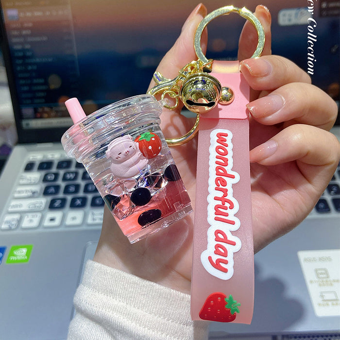 Wholesale iced milk tea animal oil keychain pendant MOQ≥4 JDC-KC-NGe001