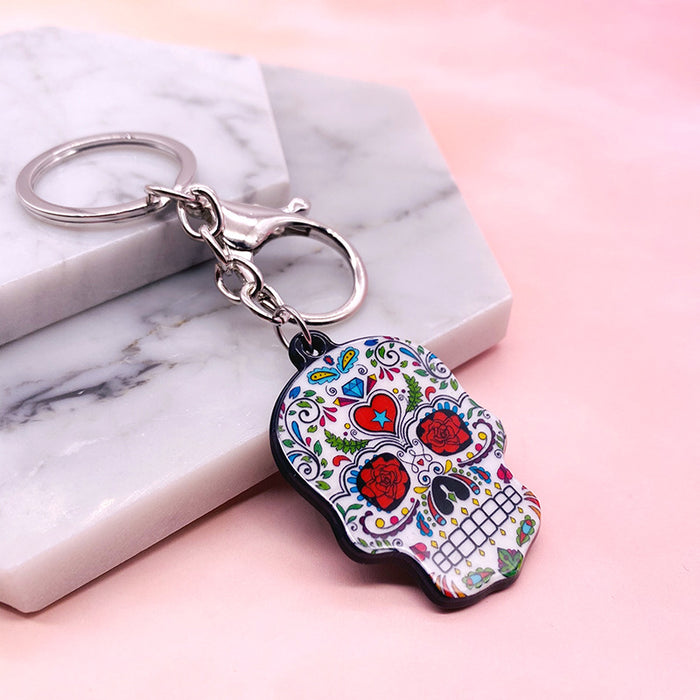 Wholesale Acrylic Flower Skull Plastic Keychain JDC-KC-LYan002