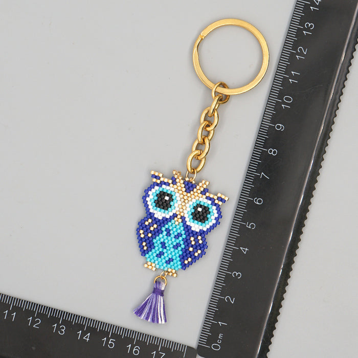 Wholesale Resin Beads Handwoven Owl Tassel Keychain JDC-KC-YXZ003