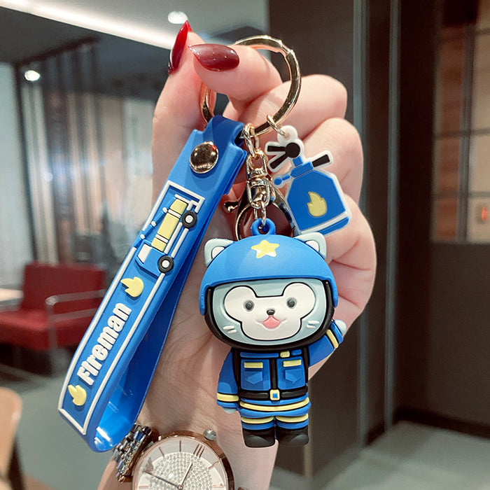 Jewelry WholesaleWholesale Cartoon Firefighter Raccoon Jun Soft Glue Keychain JDC-KC-GSXM078 Keychains 萌叙 %variant_option1% %variant_option2% %variant_option3%  Factory Price JoyasDeChina Joyas De China