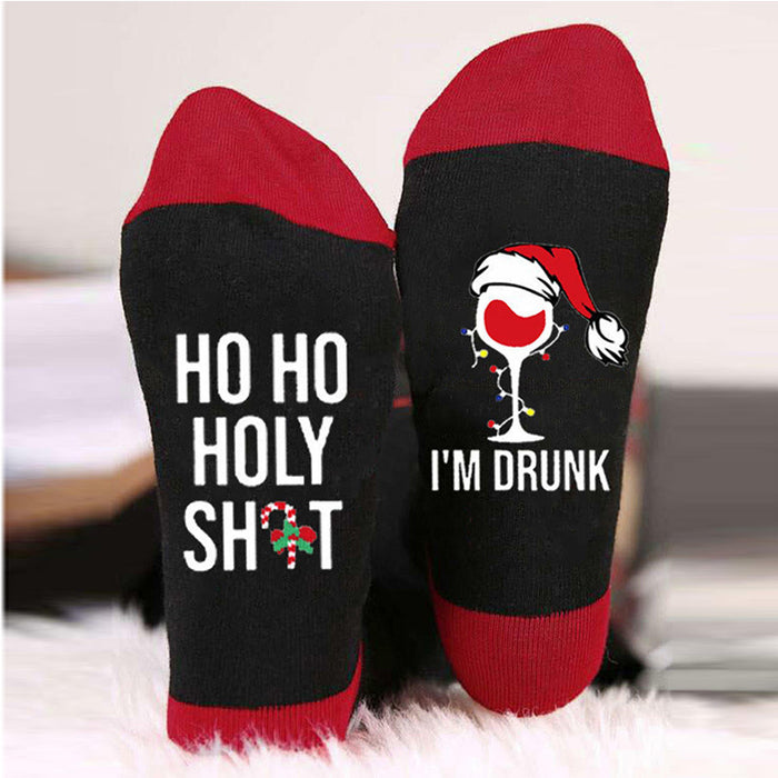 Wholesale Socks Cotton Letter Print Christmas Socks MOQ≥3 JDC-SK-HuaL004