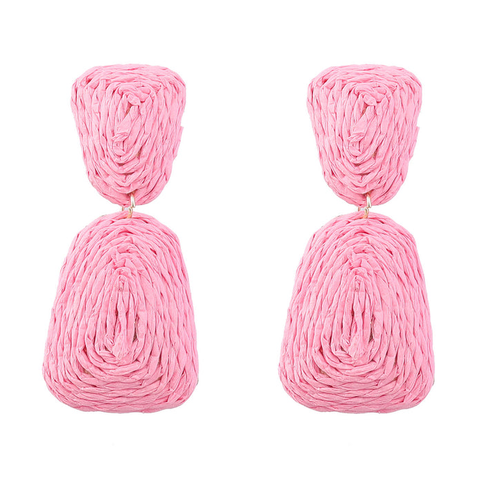 Wholesale raffia geometric braided earrings MOQ≥2 JDC-ES-jiul003