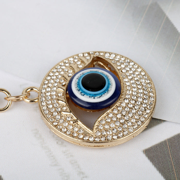 Wholesale Keychains For Backpacks Devil's Eye Round Big Eye Alloy Diamond Keychain JDC-KC-AWen016