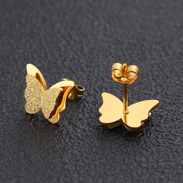 Wholesale Hollow Butterfly Titanium Steel Earrings JDC-ES-SS007