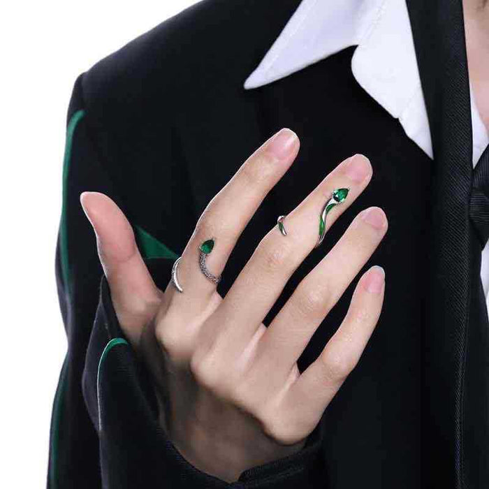 Wholesale Rings Alloy Slytherin Green Snake Knuckle Ring MOQ≥2 JDC-RS-TangX002