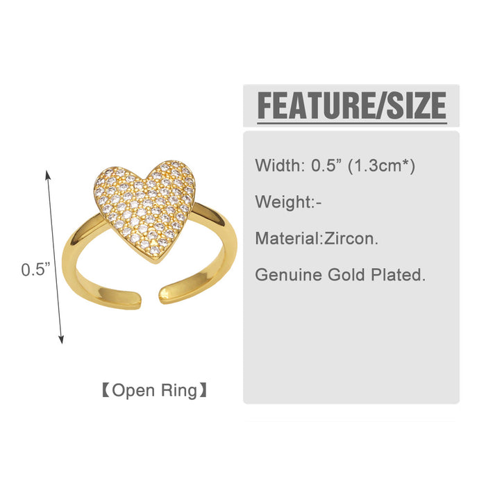 Wholesale Ring Copper Plated 18K Gold Zircon Color Heart Shape Adjustable JDC-PREMAS-RS-022