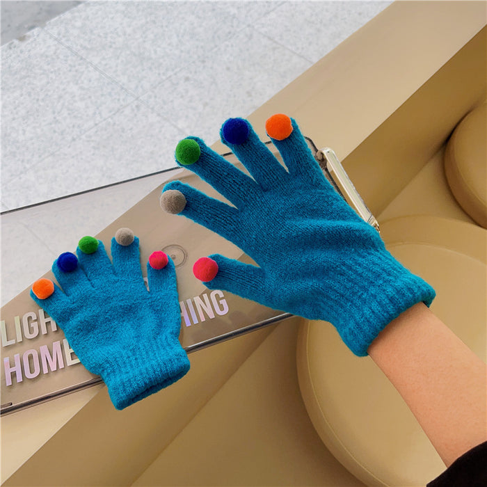 Wholesale Gloves Acrylic Colorful Plush Balls Cute Knitted Warm JDC-GS-HuiT003