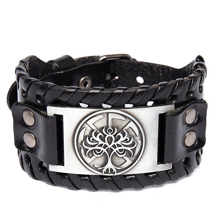 Wholesale Rune Wide Bark Tree Totem Alloy Leather Bracelet JDC-BT-BaB007