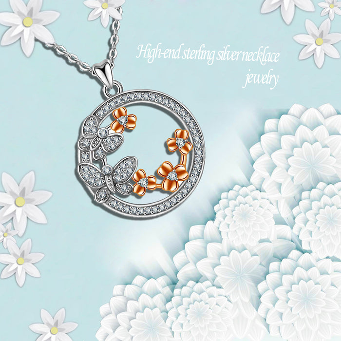 Jewelry WholesaleWholesale fashion flower butterfly round diamond color pendant necklace JDC-NE-XunO049 Necklaces 循欧 %variant_option1% %variant_option2% %variant_option3%  Factory Price JoyasDeChina Joyas De China