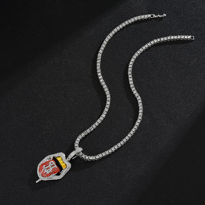 Wholesale Necklace Alloy Rhinestone Skull Big Tongue Dollar Men's Pendant MOQ≥2 JDC-NE-XuanD003