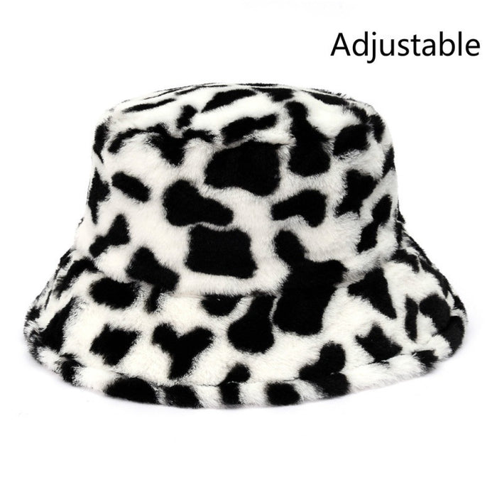 Wholesale Hat Faux Fur Thick Cow Pattern Bucket Hat JDC-FH-XingT001