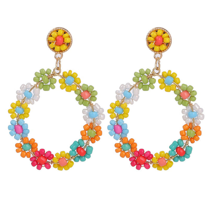 Jewelry WholesaleWholesale bohemian geometric round hand-woven flower rice bead earrings JDC-ES-Lai004 Earrings 恋艾 %variant_option1% %variant_option2% %variant_option3%  Factory Price JoyasDeChina Joyas De China