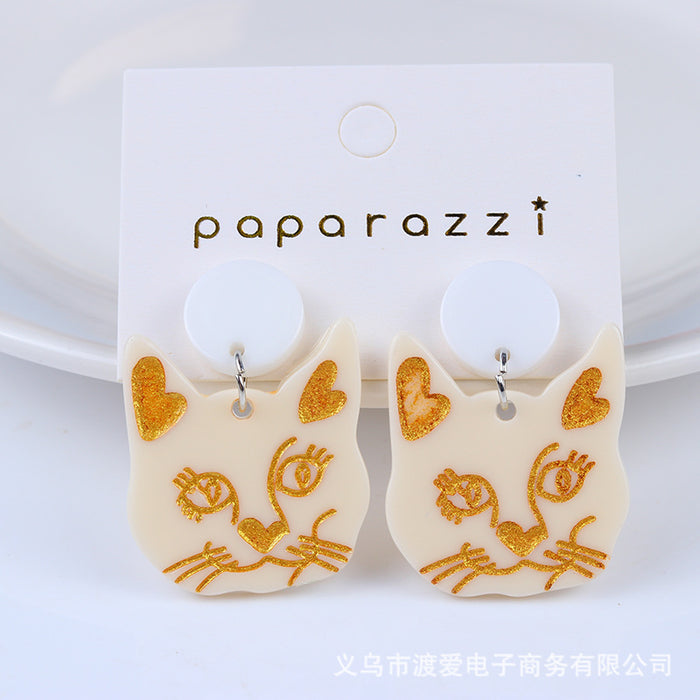 Wholesale black cat white cat earrings exaggerated personality earrings acrylic MOQ≥2 JDC-ES-DUAI030