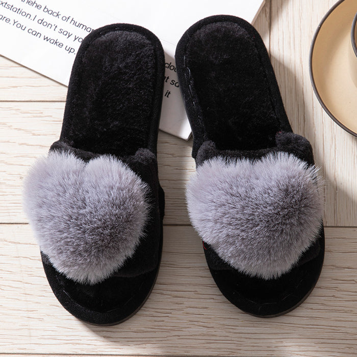 Wholesale love open furry open toe four seasons open cotton slippers JDC-SP-BaoX001