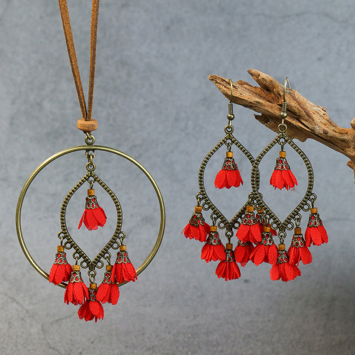 Wholesale Earrings Alloy Flowers Tassel Set JDC-ES-Yuhong021