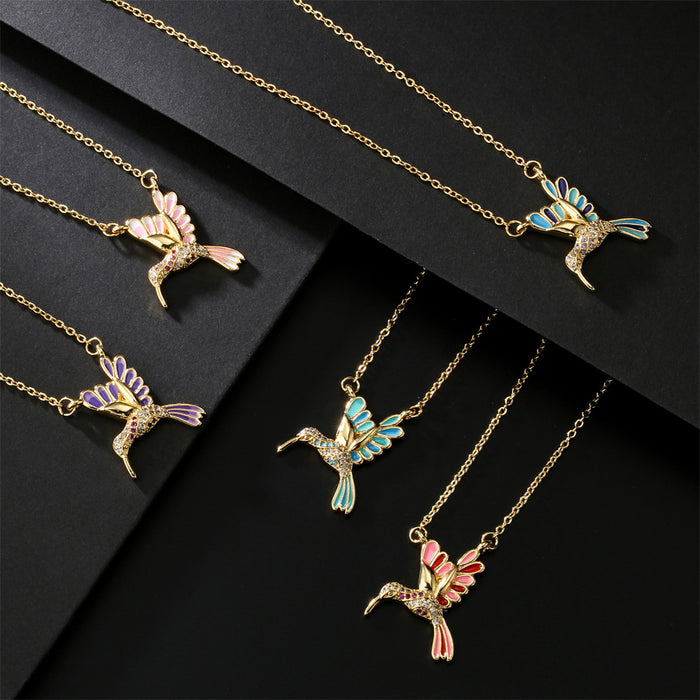 Jewelry WholesaleWholesale dripping oil personality fairy bird pendant copper plated real gold necklace JDC-NE-AG149 Necklaces 澳古 %variant_option1% %variant_option2% %variant_option3%  Factory Price JoyasDeChina Joyas De China