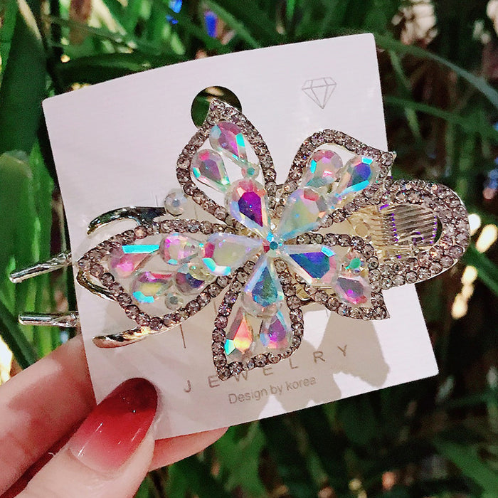 Wholesale Five Petal Flower Three Teeth Hairpin Color Flower Large Grab Clip Rhinestone JDC-HC-Donghui007