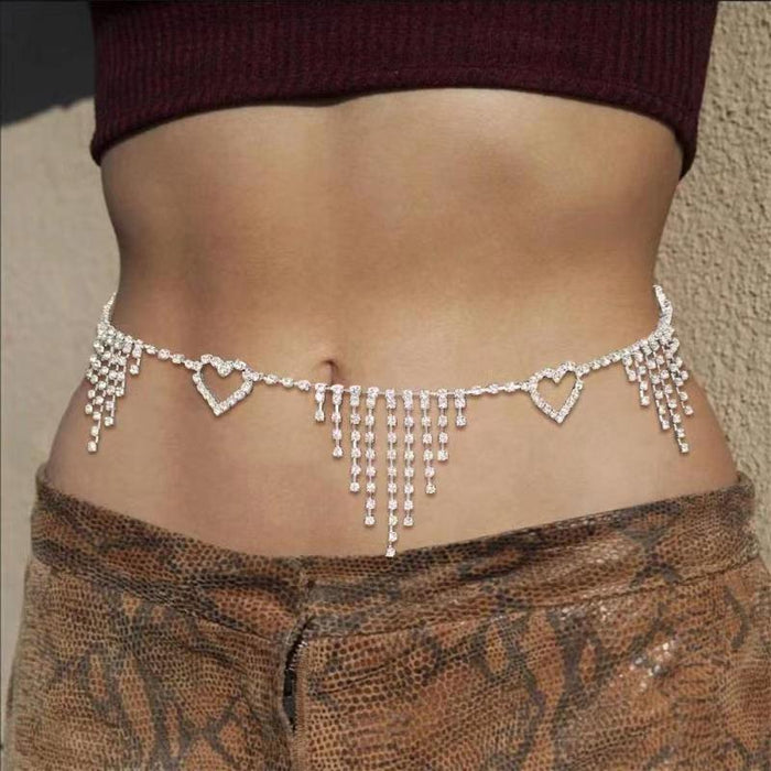 Wholesale Gold Plated Silver Plated Tassel Heart Rhinestone Waist Chain JDC-WC-JiaJ007