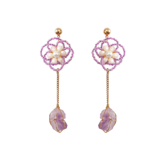 Jewelry WholesaleWholesale Natural Crystal Stone Rice Bead Flower Earrings MOQ≥2 JDC-ES-JM007 Earrings 杰米 %variant_option1% %variant_option2% %variant_option3%  Factory Price JoyasDeChina Joyas De China