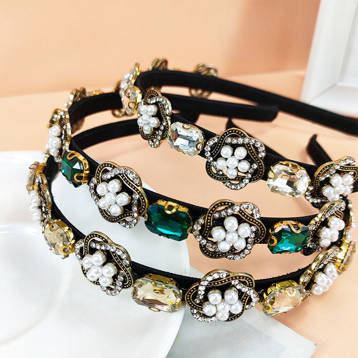 Wholesale Headband Alloy Faux Pearl Glass Diamond JDC-HD-ChaoX002