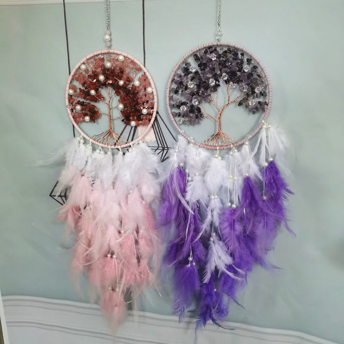 Jewelry WholesaleWholesale Pink Tree of Life Gravel Feather Dreamcatcher MOQ≥2 JDC-DC-HXu002 Dreamcatcher 晗旭 %variant_option1% %variant_option2% %variant_option3%  Factory Price JoyasDeChina Joyas De China