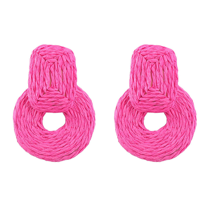 Wholesale Raffia Braided Square Round Geometric Earrings JDC-ES-JL996