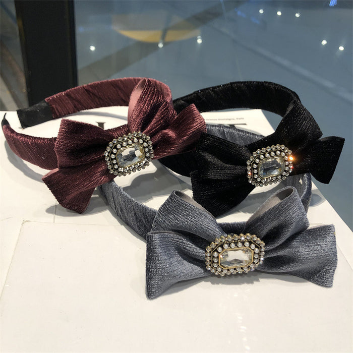 Wholesale Headband Fabric Bow Wide Brim Vintage Zircon MOQ≥2 JDC-HD-Ruichong017