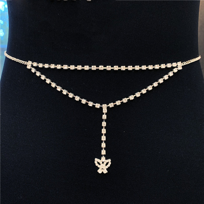 Wholesale Silver Plated Gold Plated Butterfly Pendant Rhinestone Body Chain Waist Chain JDC-WC-JiaJ002