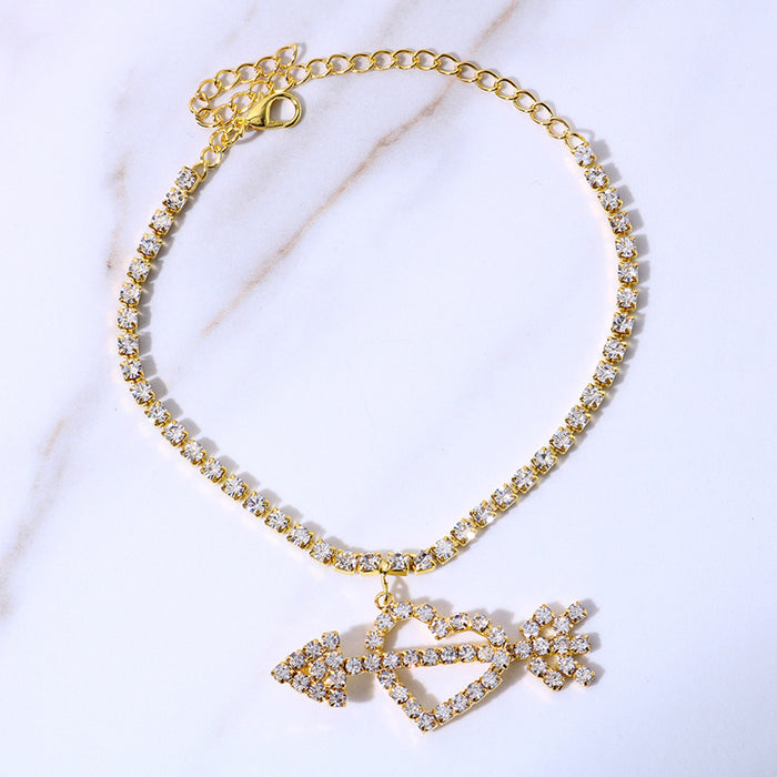 Wholesale arrow through heart love summer beach rhinestone anklet JDC-AS-Xins030