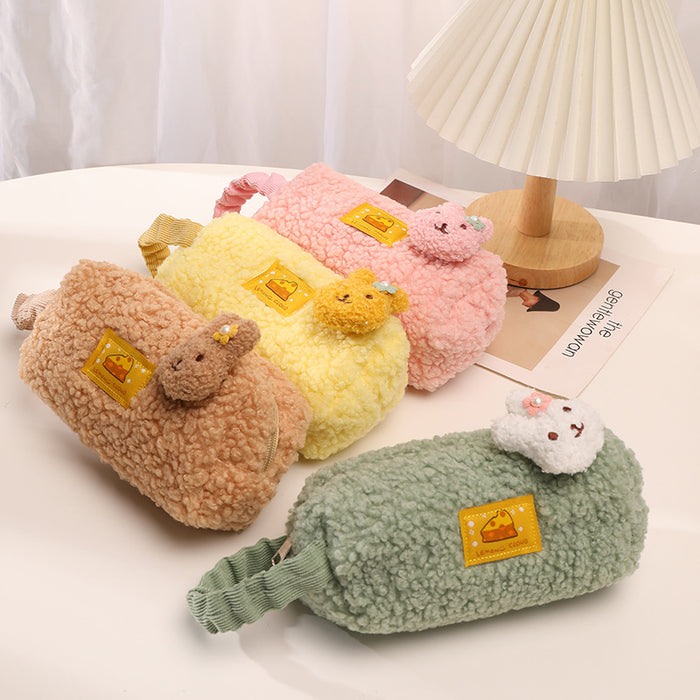 Wholesale Pencil Bag Lamb Wool Cute Cartoon Stationery Box MOQ≥2 JDC-PB-YUNKE016