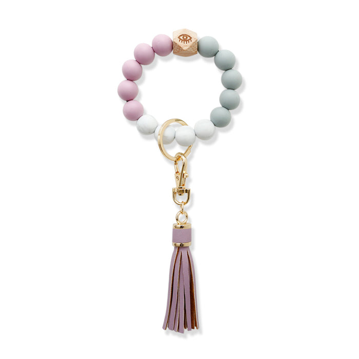 Wholesale Skull Hairball Leather Tassel Silicone Beaded Wristlet Keychain JDC-KC-JM036